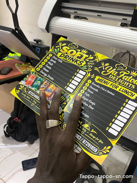 Impression de menus et flyers pour restaurant à Dakar