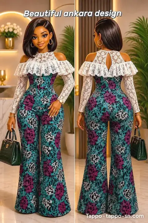 Combinaison ankara en dentelle multicolore