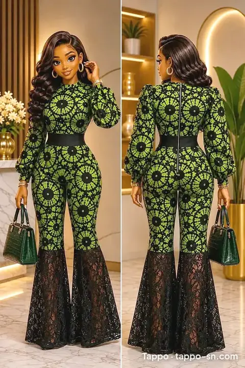 Combinaison verte et noire en wax