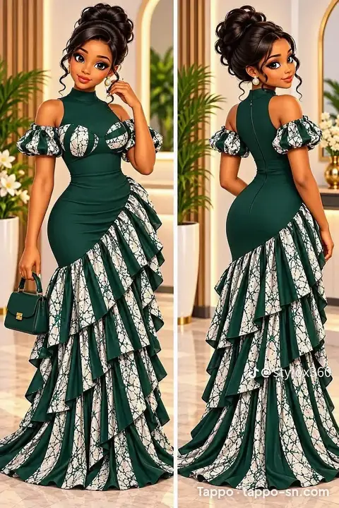 Robe longue femme en wax vert - Dakar