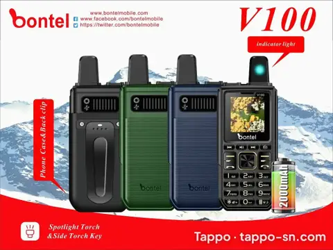 Téléphone Bontel V100 avec lampe torche et pince ceinture