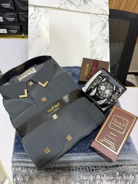 Coffret complet ensemble homme gris Al Makkah Al Madina