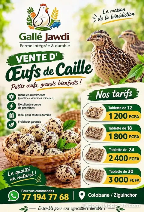 Vente d'œufs de caille frais - Ferme Gallé Jawdi Ziguinchor