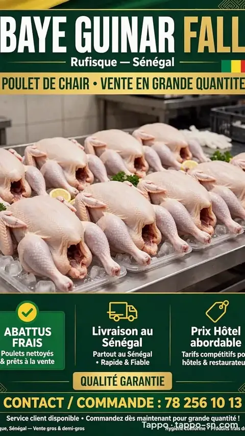 Poulets de chair abattus frais vente en grande quantité Rufisque