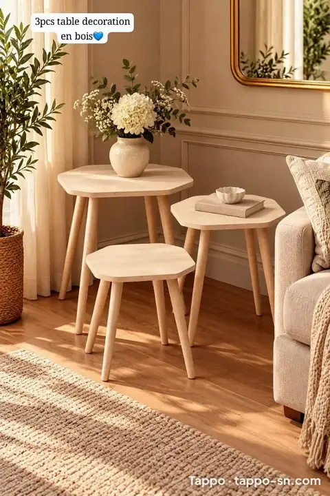 Lot de 3 tables de décoration en bois